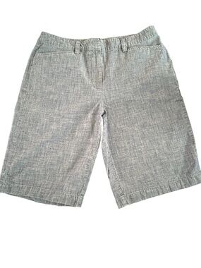 Lands End Woman’s Flat Panel Shorts Mid Rise SZ 12 100% Cotton Chambray EUC